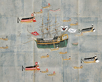 ロシア船長崎出航の図（亜魯西亜船湊下図）ナジェダ号　部分