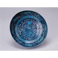 人物模様の青い鉢