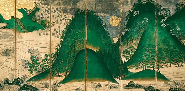 日月山水図屏風