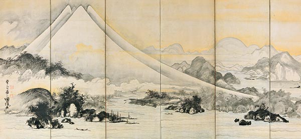 日月山水図屏風