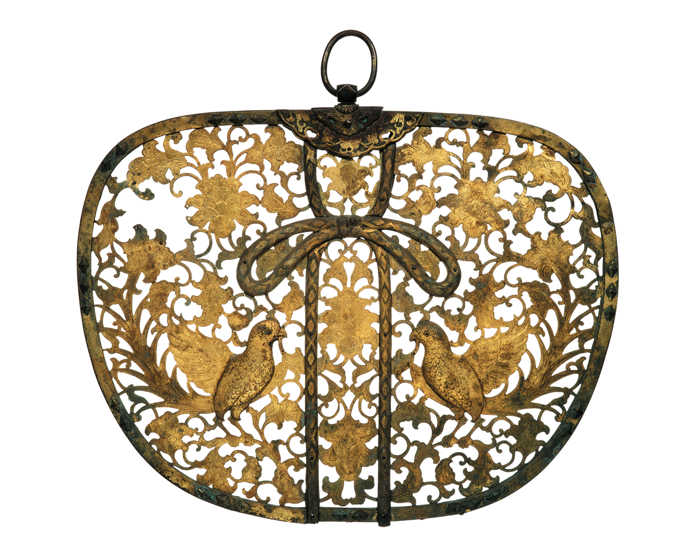 金銅透彫尾長鳥唐草文華鬘