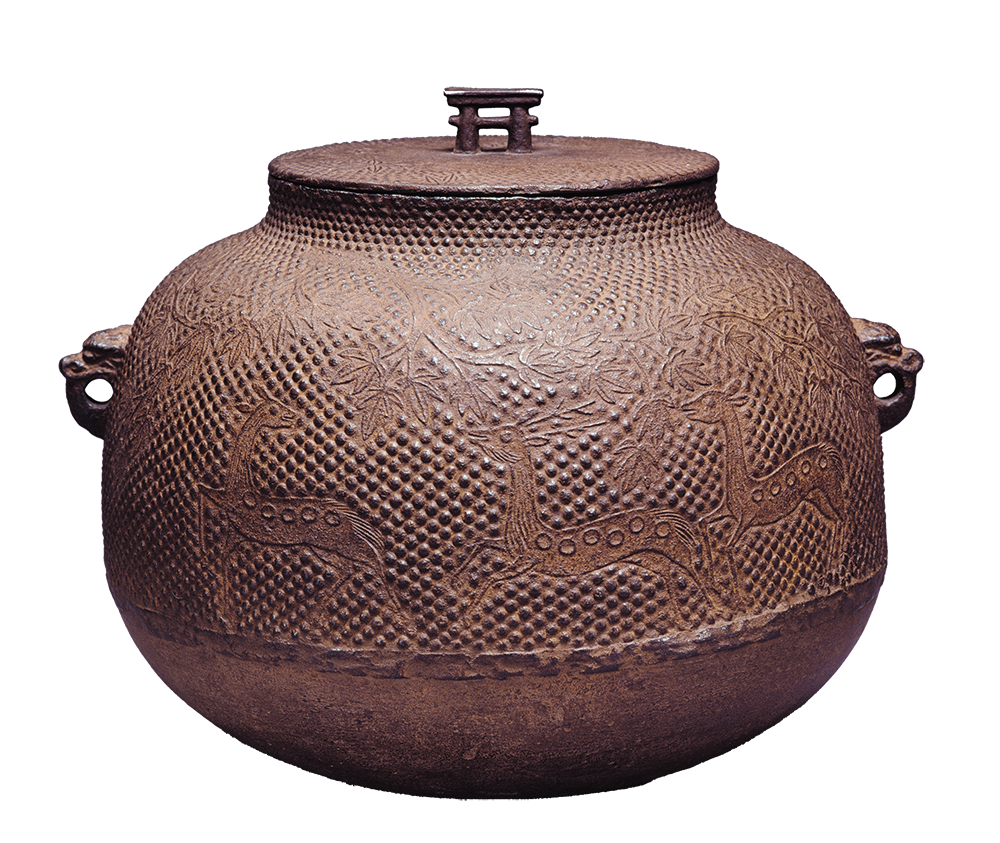 芦屋霰地楓鹿図真形釜