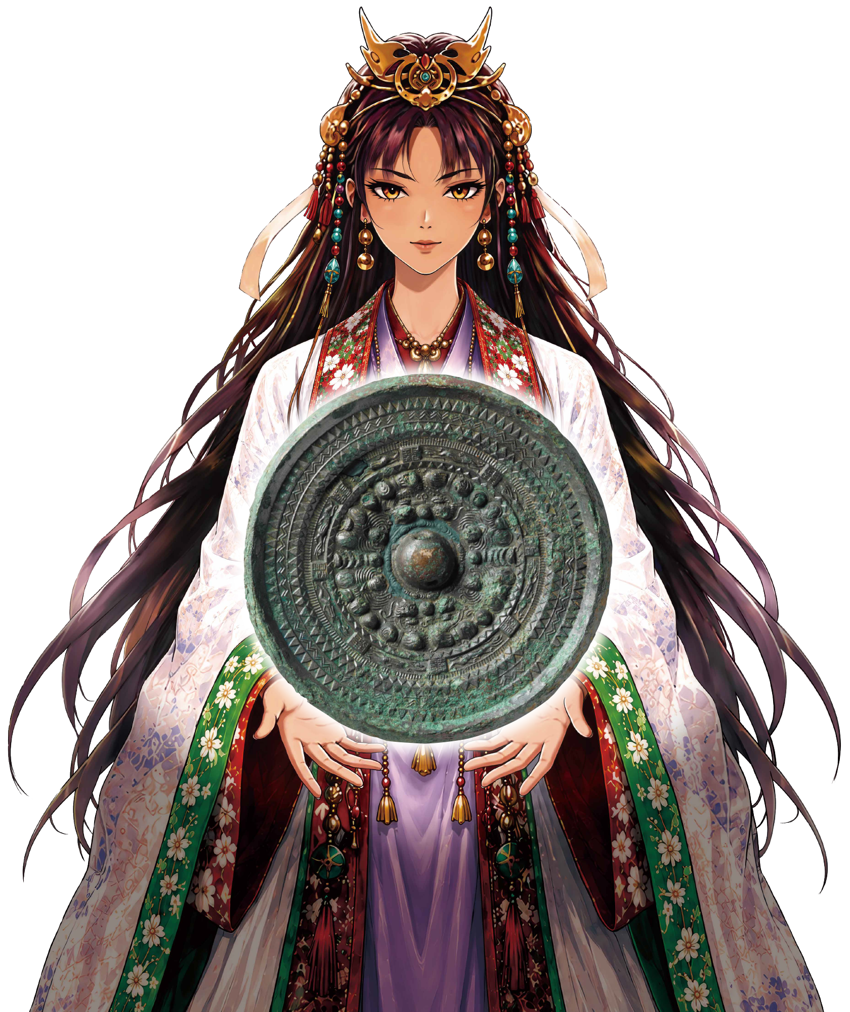 三角縁神獣鏡を掲げる卑弥呼のイラスト
