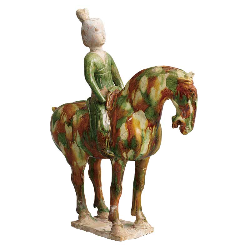 Sancai tri-color glazed figurine of a female horse rider