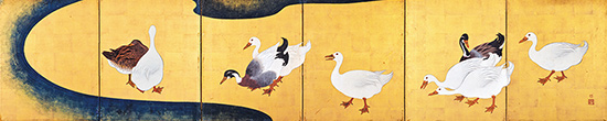 水辺家鴨図屏風